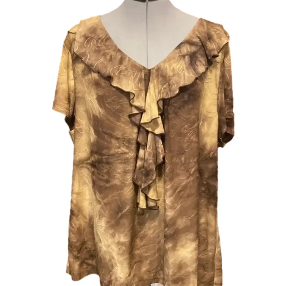 Cato Tie-Dye Short Sleeve Ruffled Blouse - Picture 2 of 5